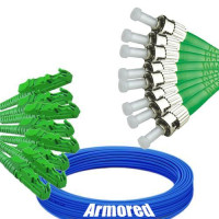 Indoor Armored 8 Fiber E2000/APC to ST/APC Patch Cord 9/125 Singlemode