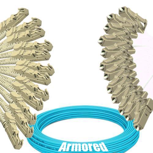 Indoor Armored 12 Fiber E2000/UPC to LC/UPC Patch Cord OM3 50/125 MM