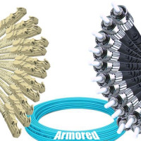 Indoor Armored 12 Fiber E2000/UPC to ST/UPC Patch Cord OM3 50/125 MM