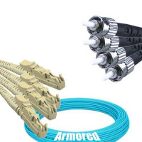Indoor Armored 4 Fiber E2000/UPC to ST/UPC Patch Cord OM3 50/125 MM