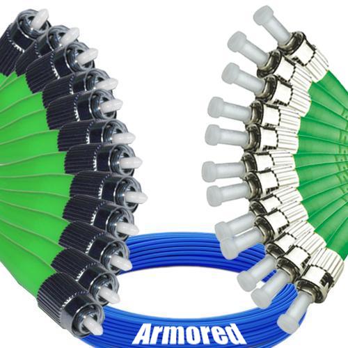 Indoor Armored 12 Fiber FC/APC to ST/APC Patch Cord 9/125 Singlemode
