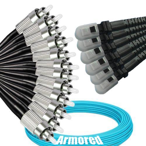 Indoor Armored 12 Fiber FC/UPC to MTRJ/UPC Patch Cord OM4 50/125 MM