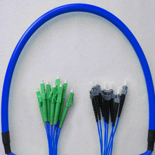 Indoor Armored 8 Fiber LC/APC to ST/UPC Patch Cord 9/125 Singlemode