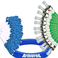Indoor Armored 12 Fiber LC/UPC to ST/APC Patch Cord 9/125 Singlemode