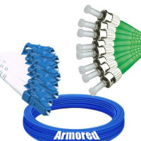 Indoor Armored 8 Fiber LC/UPC to ST/APC Patch Cord 9/125 Singlemode