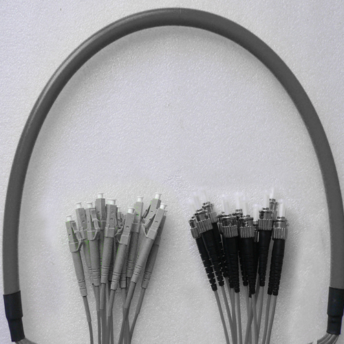 Indoor Armored 12 Fiber LC/UPC to ST/UPC Patch Cord 50/125 Multimode