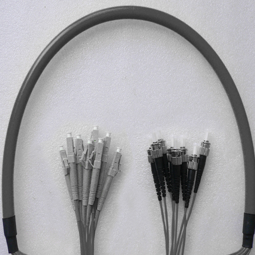 Indoor Armored 8 Fiber LC/UPC to ST/UPC Patch Cord 50/125 Multimode