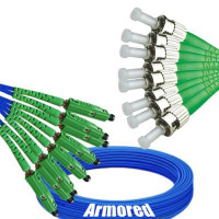 Indoor Armored 8 Fiber MU/APC to ST/APC Patch Cord 9/125 Singlemode