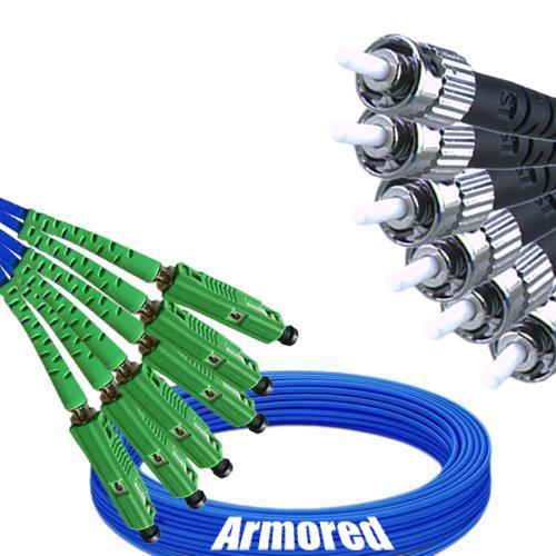 Indoor Armored 6 Fiber MU/APC to ST/UPC Patch Cord 9/125 Singlemode