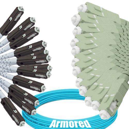 Indoor Armored 12 Fiber MU/UPC to SC/UPC Patch Cord OM3 50/125 MM