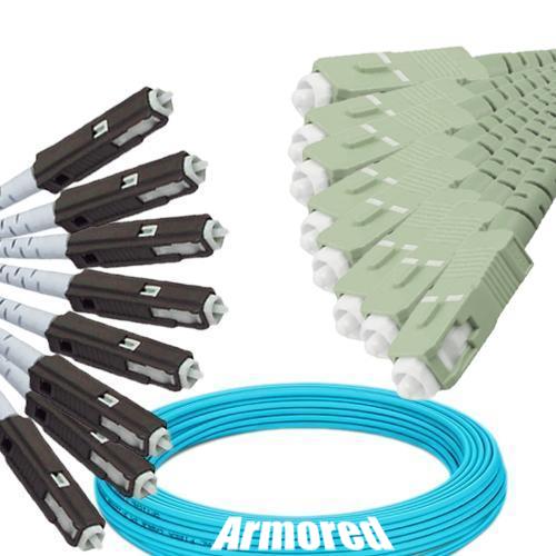 Indoor Armored 8 Fiber MU/UPC to SC/UPC Patch Cord OM4 50/125 MM
