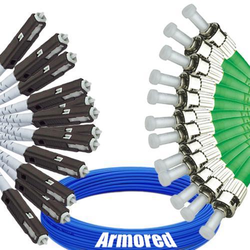 Indoor Armored 12 Fiber MU/UPC to ST/APC Patch Cord 9/125 Singlemode