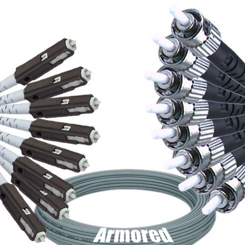 Indoor Armored 8 Fiber MU/UPC to ST/UPC Patch Cord 62.5/125 Multimode
