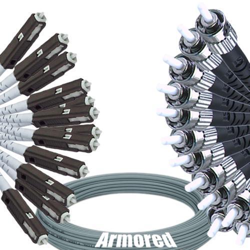 Indoor Armored 12 Fiber MU/UPC to ST/UPC Patch Cord 50/125 Multimode