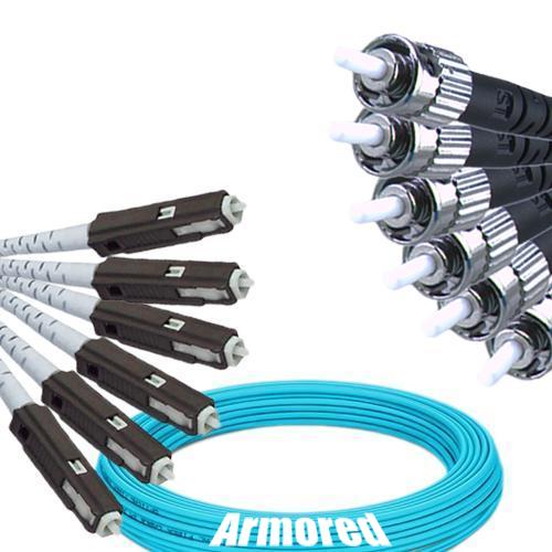 Indoor Armored 6 Fiber MU/UPC to ST/UPC Patch Cord OM3 50/125 MM