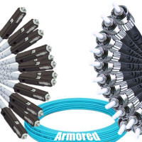 Indoor Armored 12 Fiber MU/UPC to ST/UPC Patch Cord OM4 50/125 MM