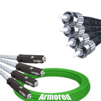 Indoor Armored 4 Fiber MU/UPC to ST/UPC Patch Cord OM5 50/125 MM