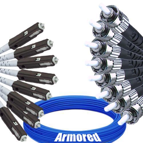 Indoor Armored 8 Fiber MU/UPC to ST/UPC Patch Cord 9/125 Singlemode