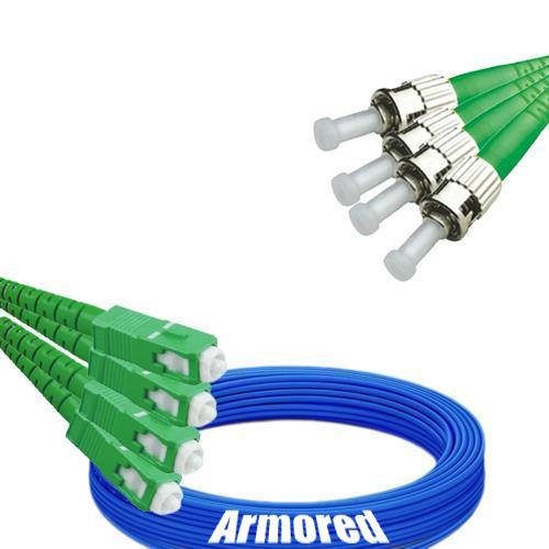 Indoor Armored 4 Fiber SC/APC to ST/APC Patch Cord 9/125 Singlemode