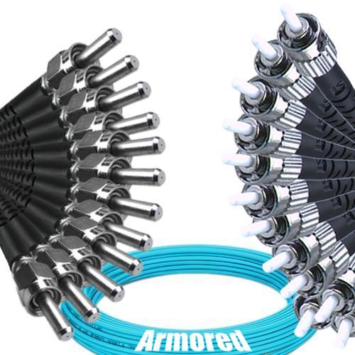 Indoor Armored 12 Fiber SMA905/UPC to ST/UPC Patch Cord OM3 50/125 MM