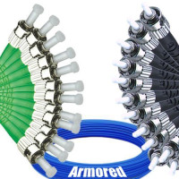 Indoor Armored 12 Fiber ST/APC to ST/UPC Patch Cord 9/125 Singlemode