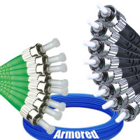 Indoor Armored 8 Fiber ST/APC to ST/UPC Patch Cord 9/125 Singlemode