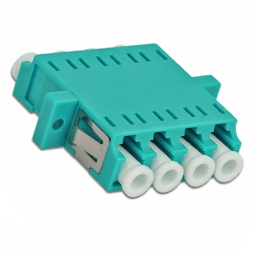 LC/UPC Female to Female Adapter 4 Fiber Quad Aqua OM3/OM4 Multimode 