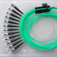 12 Fiber ST/UPC Ribbon Fanout Pigtails OM3 50/125 Multimode