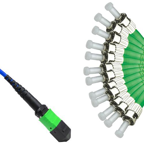 Armored 12 Fiber MPO/APC to ST/APC Fanout Cable OS2 9/125 Singlemode