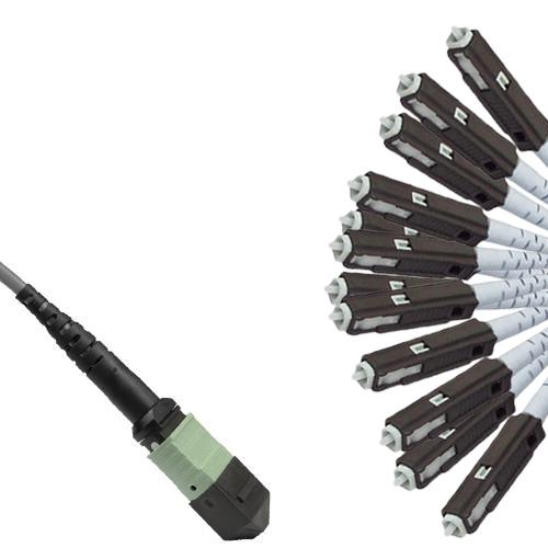 Armored 12 Fiber MPO/UPC to MU/UPC Fanout Cable OM1 62.5/125 Multimode