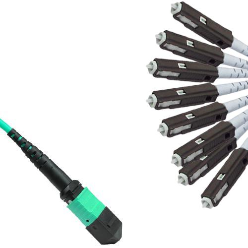 Armored 8 Fiber MPO/UPC to MU/UPC Fanout Cable OM3 50/125 Multimode