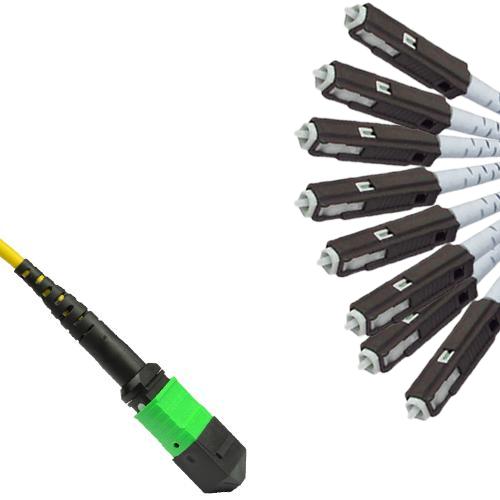 8 Fiber MPO/APC to MU/UPC Fanout Patch Cord OS2 9/125 Singlemode