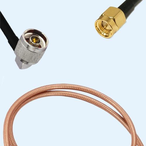 N Male Right Angle to SMA Male RG142 RF Cable Assembly