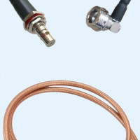 QMA Bulkhead Female to QN Male Right Angle RG142 RF Cable Assembly
