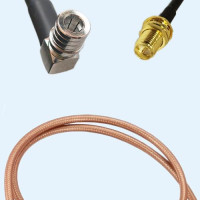 QMA Male Right Angle to RP SMA Bulkhead Female RG142 RF Cable Assembly